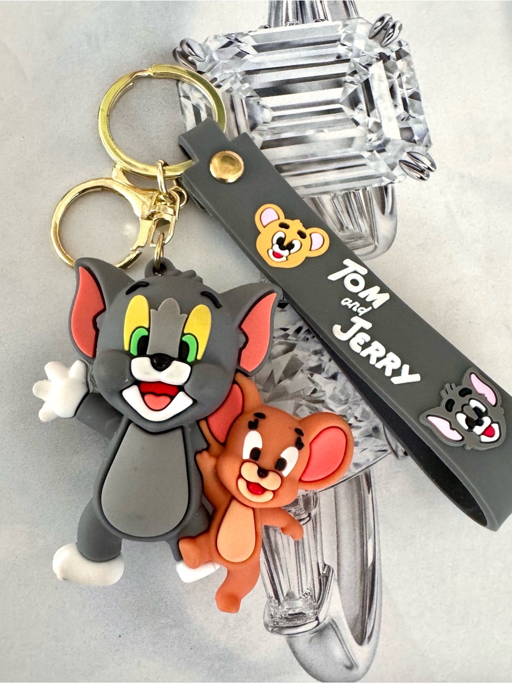 Disney Tom & Jerry Keychain Plush-Style Toy in Gray and Brown